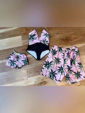 Pink Palm Tree Swimsuit family matching Set